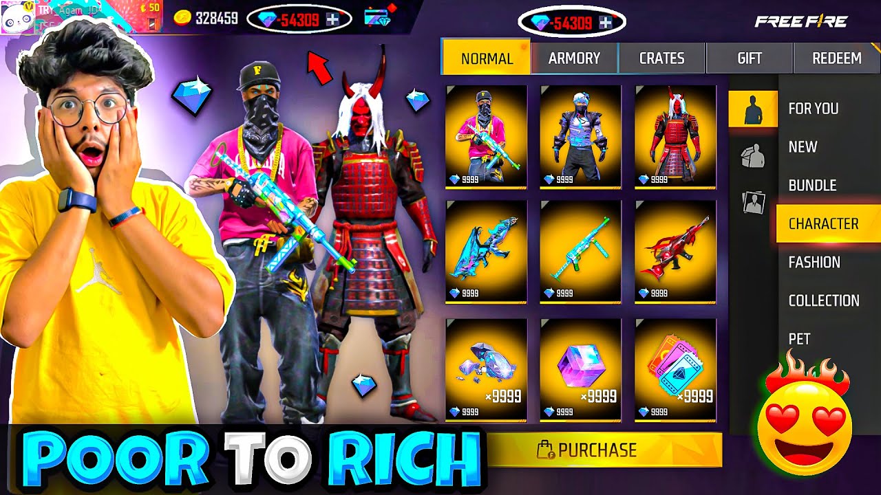free-fire-poor-1-lvl-to-rich-100-lvl-spending-5-00-000-diamonds-no