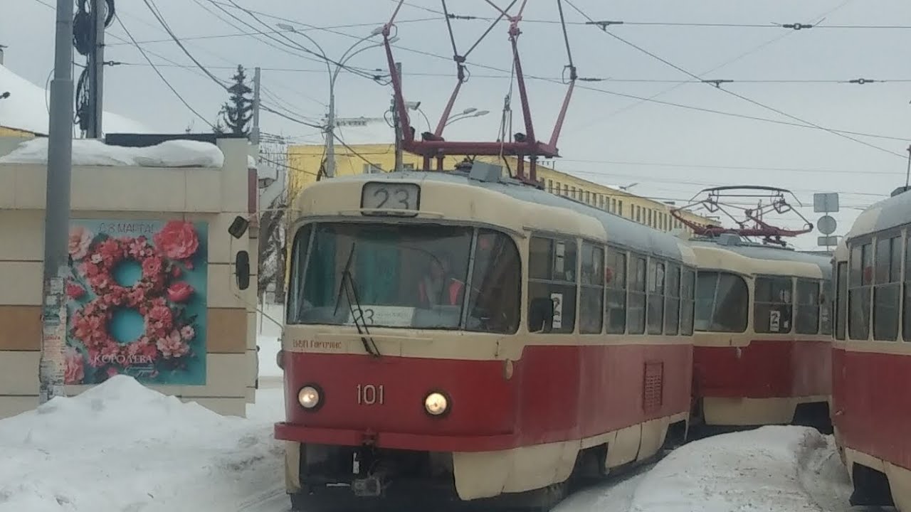 Поездка на трамвае Tatra T3SU СМЕ 101+102 (в вагоне 102), маршрут 23, Екатеринбург