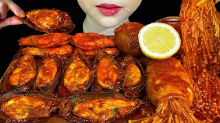 SEAFOOD BOIL MUKBANG ( Shrimp, Enoki Mushroom, Mussels, Squid ) MESSY