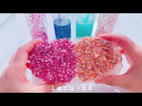 【ASMR】💫ラメスライムでパチパチスポンジ💥Continuous crackling sound of slime sponge with glitter🌟
