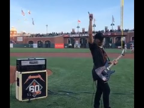 Metallica San Francisco Giants ‘Metallica Night‘ Kirk plays anthem Lars throws 1st pitch!