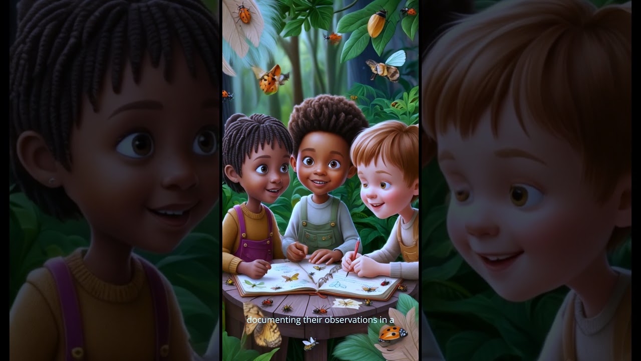 Children creating a nature journal while observing insects #3danimation #disney  #cartoon #shorts