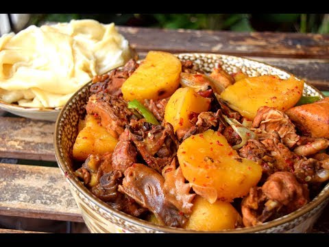 Dapanji with Hand Pulled Kudaimian Noodles - Uyghur Big Plate Chicken (大盘鸡/چوڭ تەخسە توخۇ قورۇمىسى)