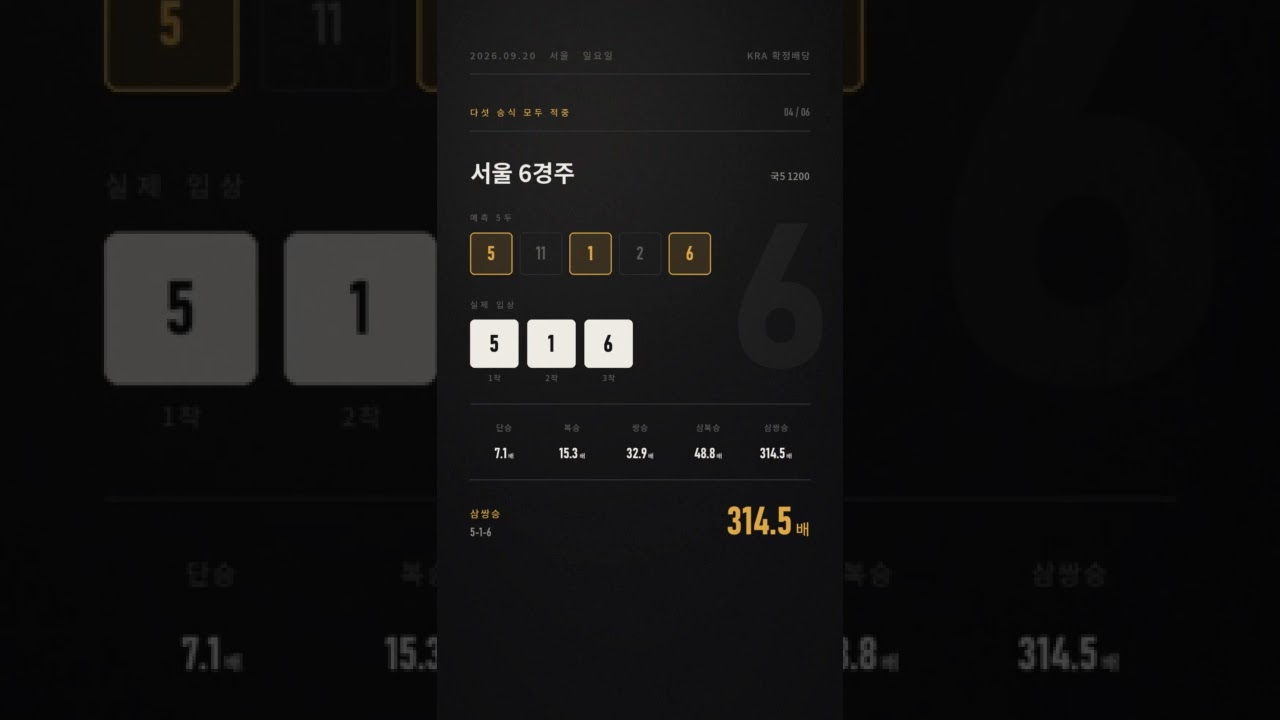1,092.7배 적중 | 9/20 서울경마 결과 (예측 5두 박스)