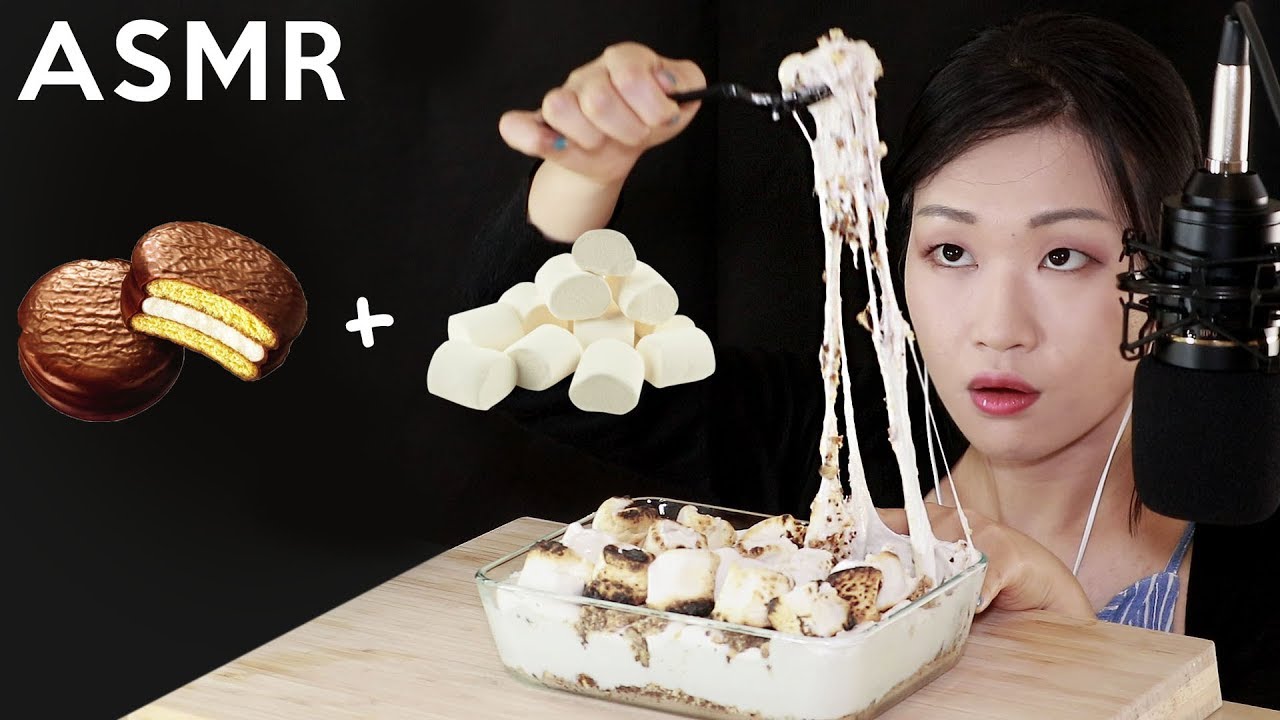 ASMR CHOCO-PIE MARSHMALLOW PUDDING 초코파이 마시멜로우 푸딩 리얼사운드 먹방