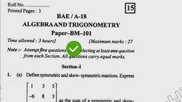 2018 Kuk BSc 1st Sem Maths Algebra & Trigonometric Question Paper