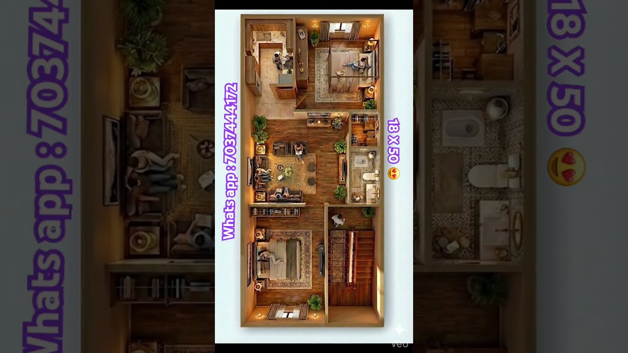 18 X 50 Modern House plan with  1BHK with  modular kitchen with proper ventilation  