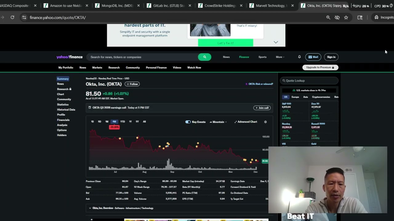 Ep 213 Selling Call Options. MDB kills it! We go for OKTA Dec 2 2025