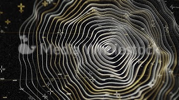 Golden rings, radar or sonar program with hypnotic effect, seamless loop. Animation. Rotating yellow