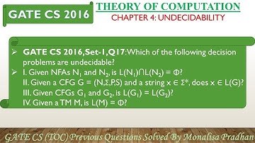 GATE CS 2016,Set-1,Q17: Which of the following decision problems are undecidable?I. Given NFAs N1 an