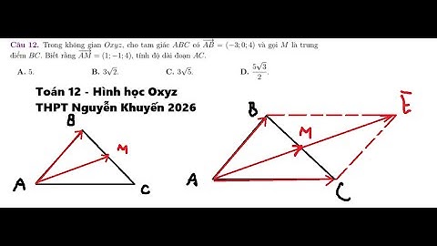 THPT Nguyễn Khuyến 2026: Trong không gian Oxyz, cho tam giác ABC có AB = (-3;0;4) và gọi M là