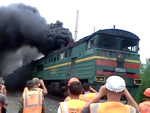 Russian train black smoke. Epic video