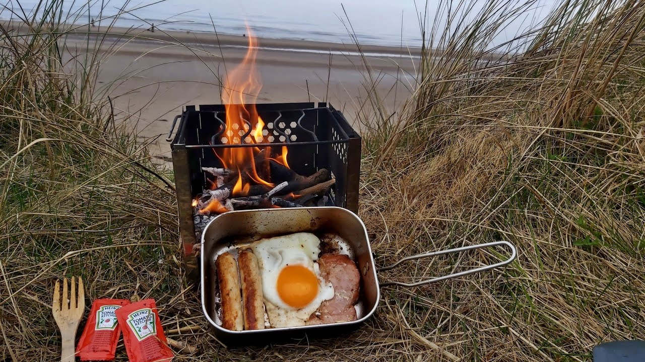 Campfire Cooking Breakfast In A Stainless Steel Mess Tin Bacon And
