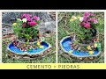 COMO HACER MACETAS DE CEMENTO Y PIEDRAS - IDEA MANUALIDADES PARA EL JARDIN