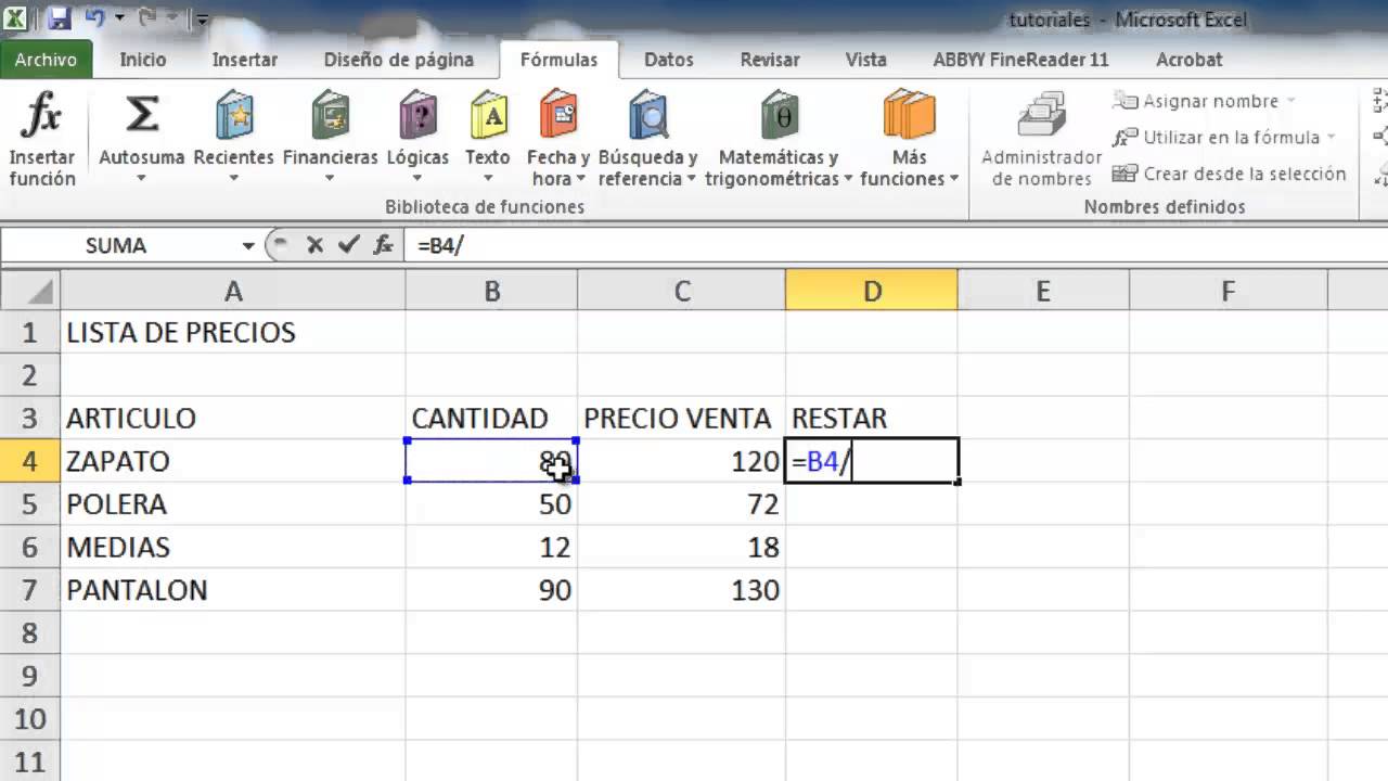 Formula Para Dividir Cantidades En Excel Youtube