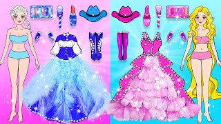 [🐾paper Diy🐾] Pink Rapunzel VS Blue Elsa Makeup & Dress Up for Picnic | Rapunzel Compilation 놀이 종이