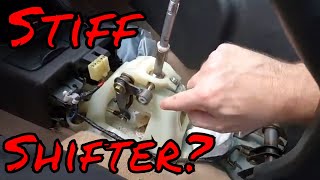 Shifter Stiffness Fix. How to lube shifter cable bushings and linkage on a manual transmission.