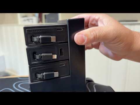 Retractable Wall Chargers and 1 Power Strip, ModDock 3 Desktop Modular Charging Station