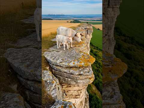 Brave Calf Saves Her Mother Cow Fallen Deadly Cliff! #humanity #cow #animals #rescue