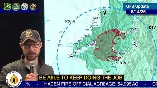 Operations update for the Paradise and Hagen fires for August 14, 2026.
