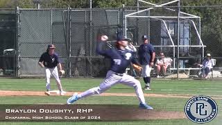 Braylon Doughty Prospect Video, RHP, Chaparral High School Class of 2024, Open Side Mechanics