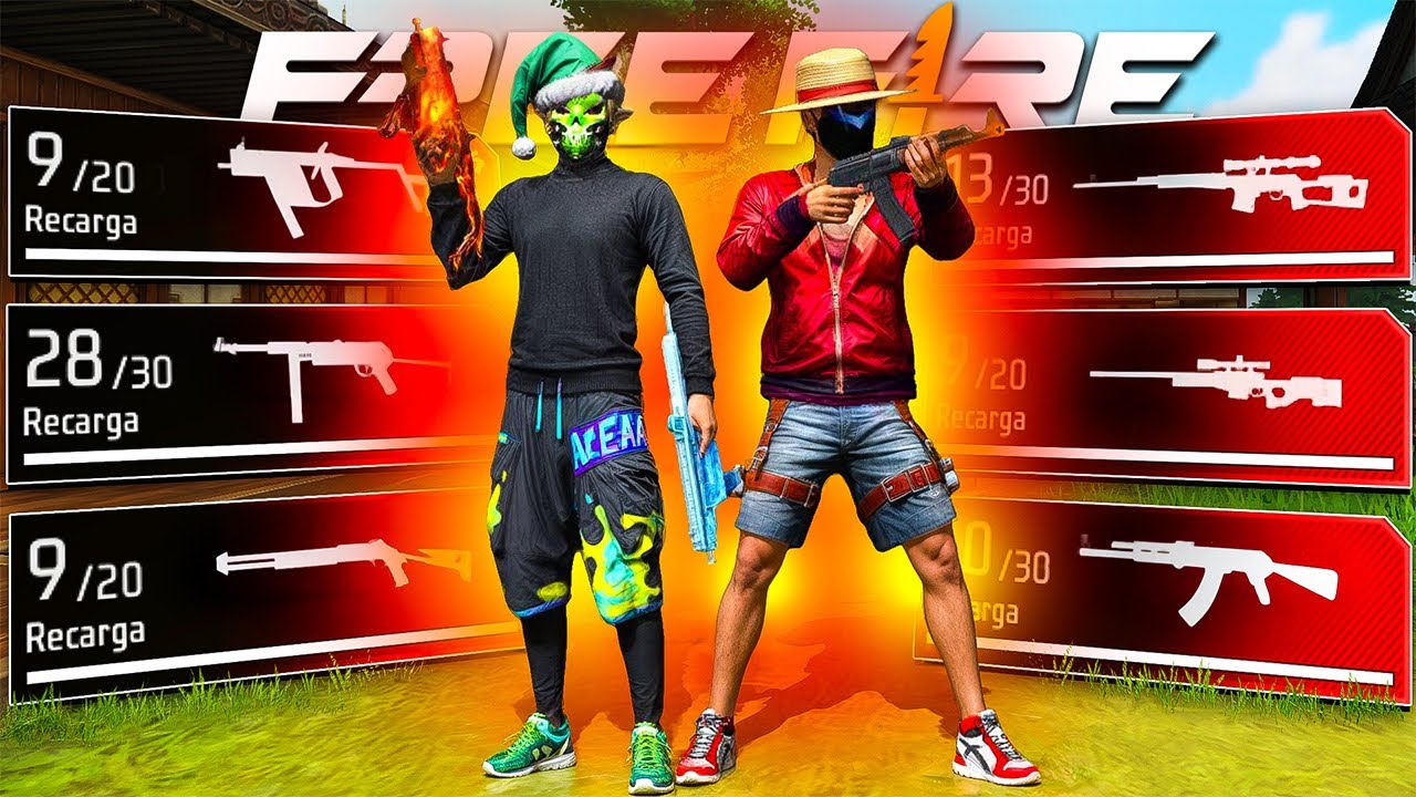 RETO: UNO JUEGA CON ARMAS LARGAS Y EL OTRO CON ARMAS CORTAS 😂 FREE FIRE 