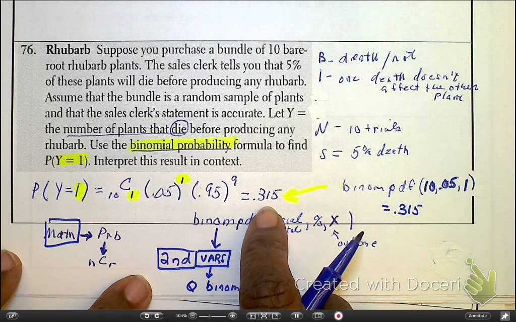 Binomial Distribution -#76,78 with calc instructions - YouTube