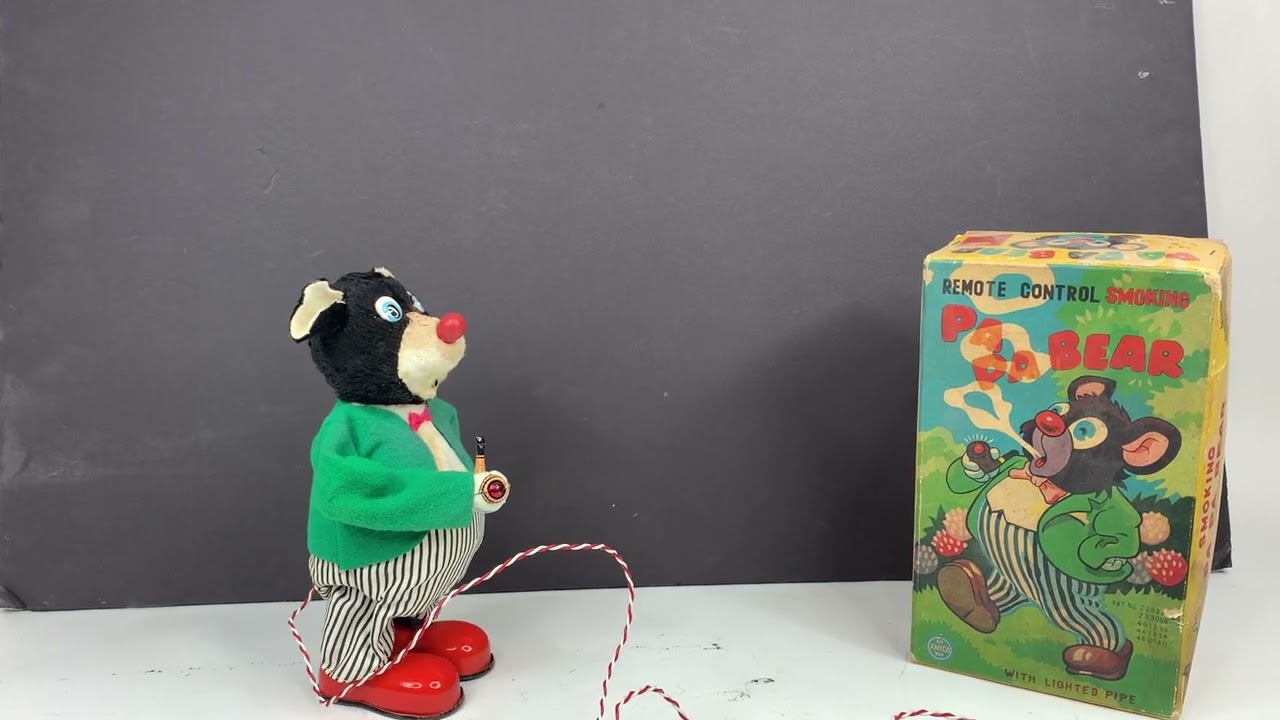 Marusan Smoking Papa Bear – Rare Vintage Tin Toy