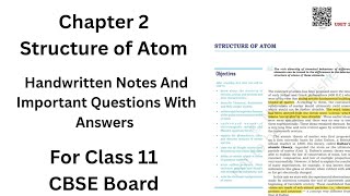 Class 11 Physical Chemistry Chapter 2 Atomic Structure notes | Important Questions With Answers |JEE