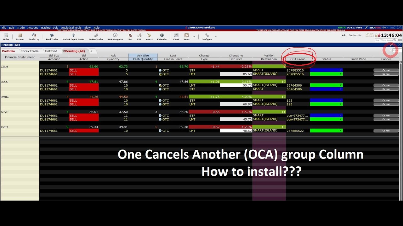 One Cancels All (OCA) group column IB TWS installation on Portfolio ...