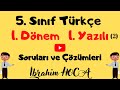 5. Sınıf Türkçe Dersi 1. Dönem 1. Yazılı (örnek 2)