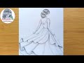 How to draw a girl with beautiful dress -step by step || Pencil sketch for beginners || Girl Drawing