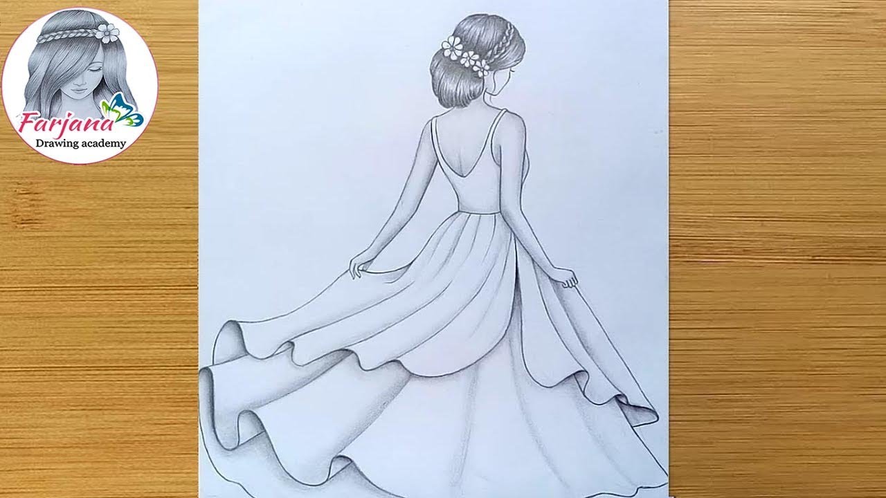 How To Draw A Girl With Beautiful Dress Step By Step Pencil Sketch For Beginners Girl Drawing