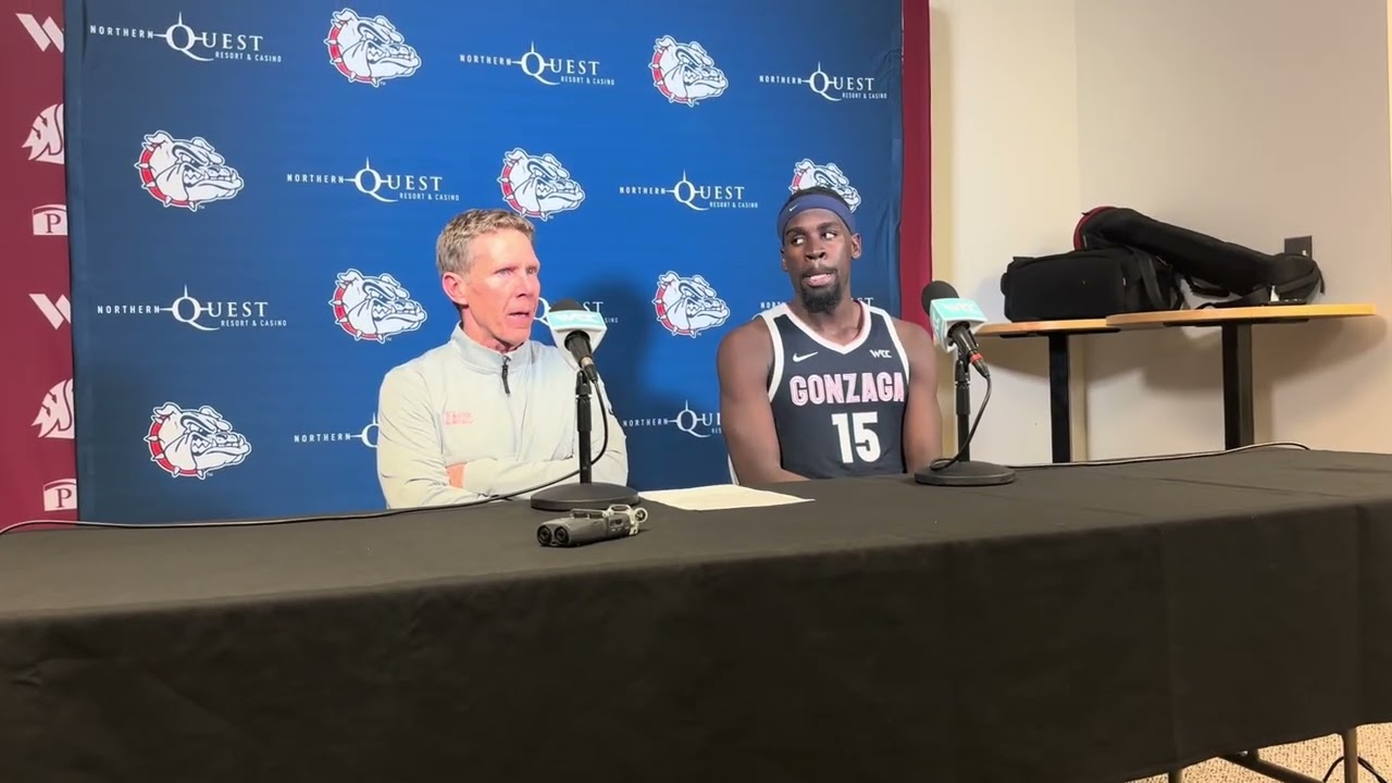 Gonzaga’s Mark Few and Graham Ike post WSU