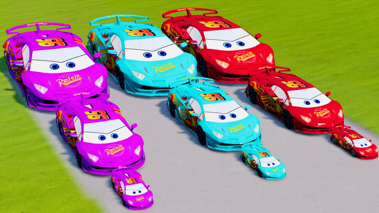 Big & Small McQueen Lamborghini VS Train | BeamNG.drive