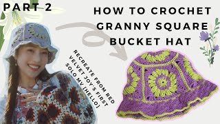how to crochet granny square bucket hat 