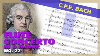 🎼  CPE BACH - FLUTE Concerto in D minor [Wq. 22] - (Sheet Music Scrolling)