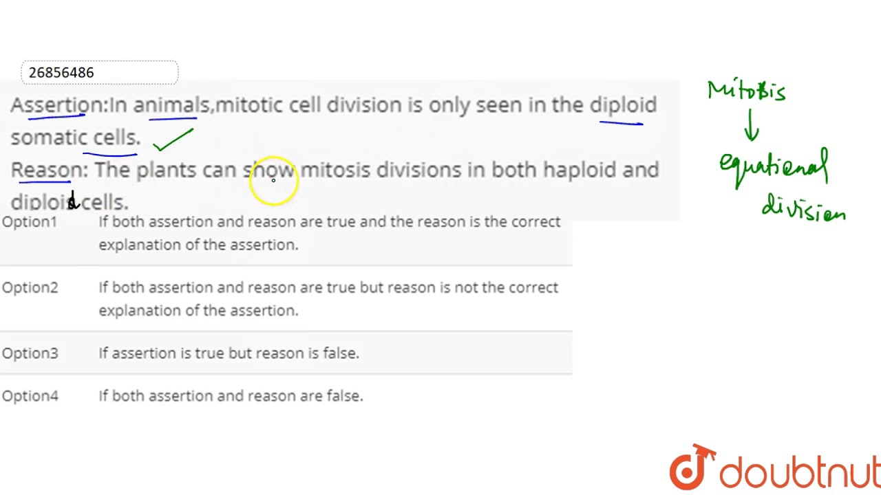 AssertionIn animals,mitotic cell division is only seen in the diploid  somatic cells