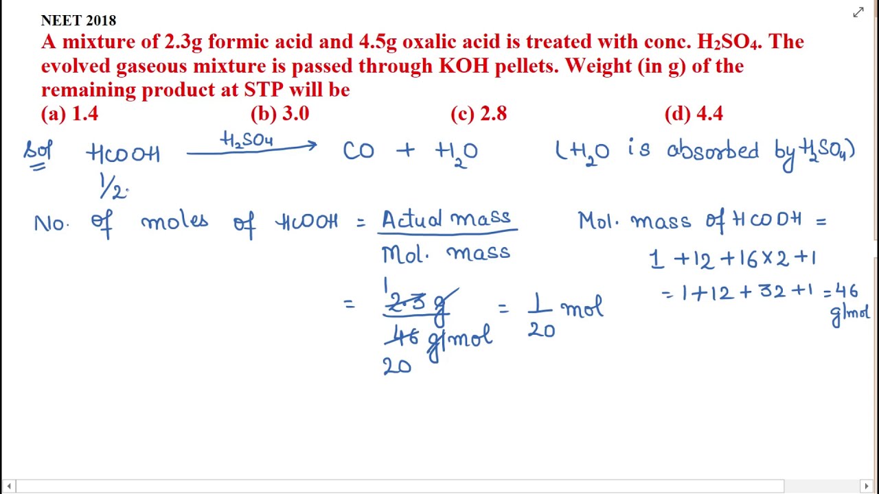 A mixture of 2.3g formic acid and 4.5g oxalic acid is treated with conc. H2SO4...... - YouTube