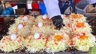 japanese street food  double egg okonomiyaki お好み焼き
