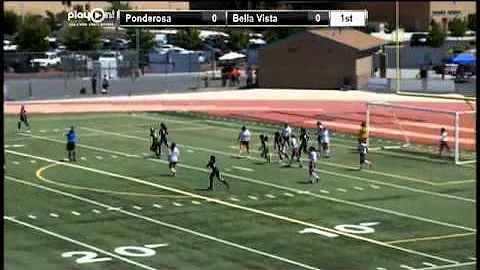 Erica Estes bends in the corner kick for a goal to...