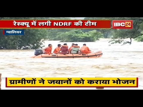 Gwalior में बाढ़ के पानी से घिरे कई गांव। Rescue में लगी NDRF Team,ग्रामीणों ने जवानों को कराया भोजन