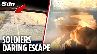 Soldiers Death-Defying Leap As Russians Attack Ukrainian Vehicle