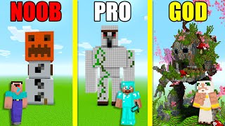 Minecraft Battle NOOB vs PRO vs GOD: GOLEM STATUE HOUSE BUILD CHALLENGE - Animation