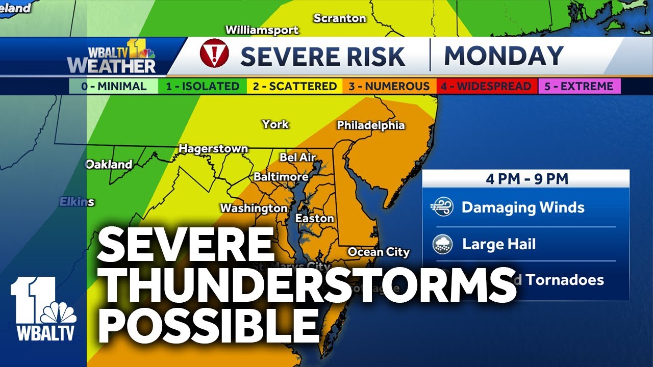 Warm and humid with severe thunderstorms possible Monday - YouTube