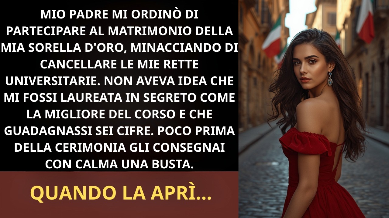 Mio padre mi afferrò il braccio davanti a trecento invitati e sibilò: "Se te ne vai da questo matrimonio, sei fuori dall'eredità per sempre". Eravamo nella villa di famiglia a Firenze, mia sorella...