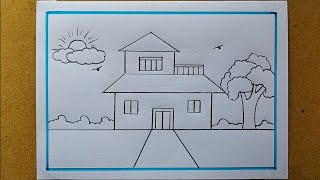 House Drawing easy| How to draw Simple House step by step| House Scenery drawing| Easy House