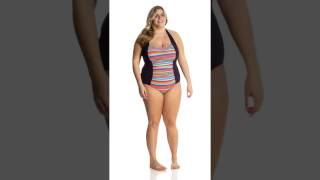 Anne Cole Signature Plus Size Triangle Stripe Halter One Piece Swimsuit Swimoutlet