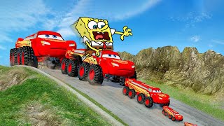 Join Lightning McQueen and Spongebob to Overcome Challenges - Spongebob Reaction - BeamNG Drive Car