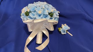 Весільний букет - дублер і бутоньєрка із фоамірану. Горензія, гіпсофіла і евкаліпт Flowers from foam